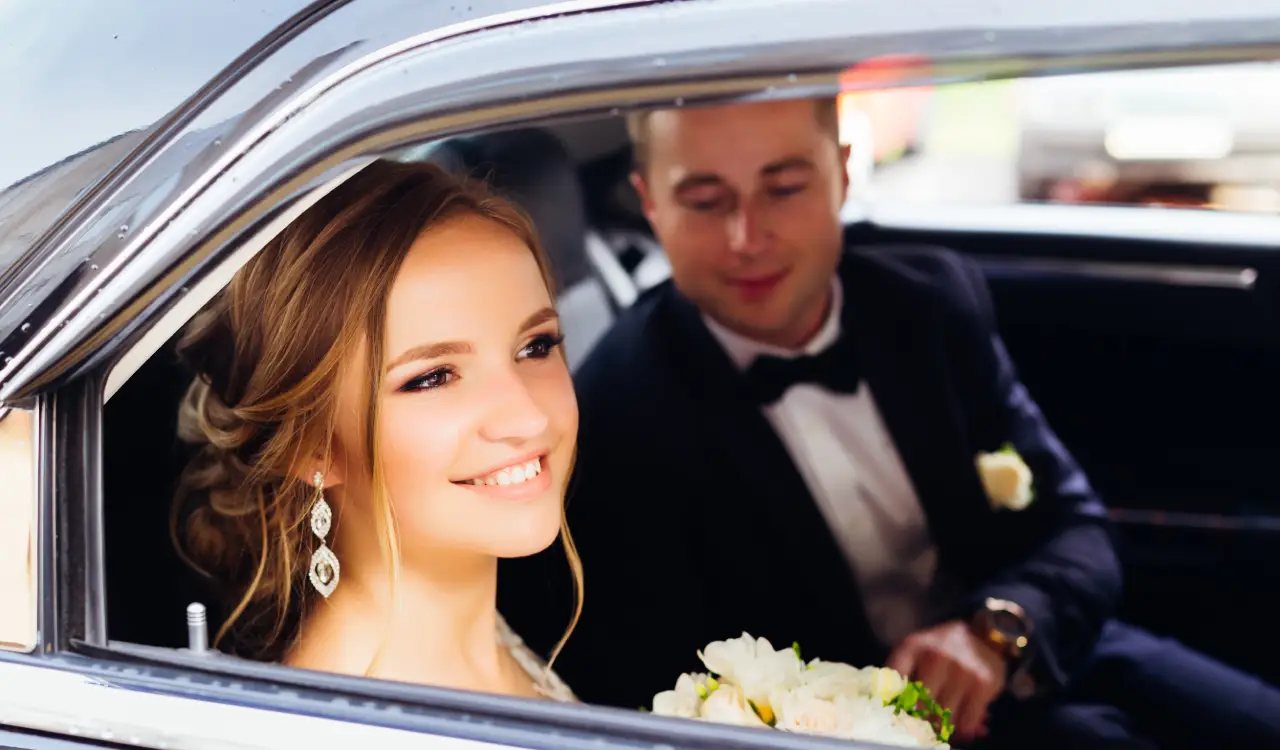 Classic wedding limousine in Boston with chauffeur